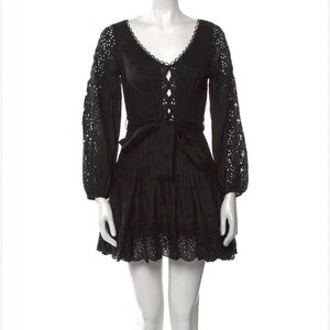 Zimmermann Helm Eyelet Vine Short Dress in Black Linen Size 0/XS